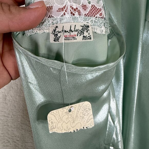 Free People Size M NWT Sunset Shimer Satin Midi Slipdress Green $108 Fairycore - Picture 3 of 11